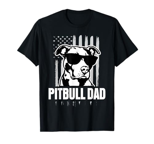 Pitbull Dad Men Pitbull Lover Gift for Dog Dad American Flag T-Shirt