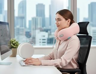 Povinmos Ergonomic Memory Foam Travel Pillow with EVA Hard Case, Supportive Neck Pillow for Airplane & Long Flights, Cooling Washable Cover, Compact Travel Essential (Pink)