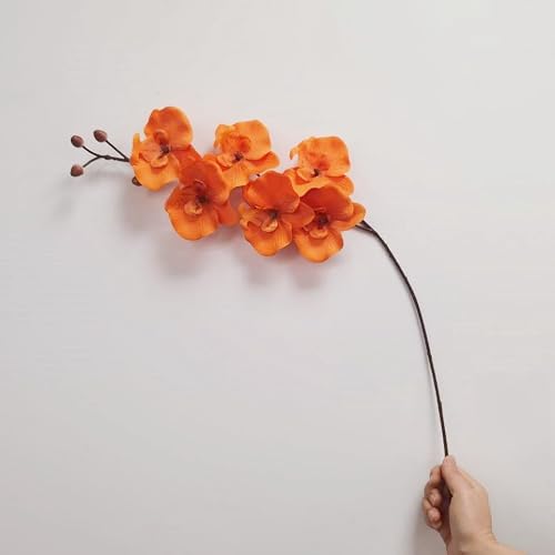 DODXIAOBEUL Artificial Orchid Stems Set of 4,30\" Dancing Orchid,UV Resistant No Fade False Phalaenopsis,Silk Plants Picks Orchid for Christmas Flower Arrangements Wreaths,Table Centerpiece (Orange)