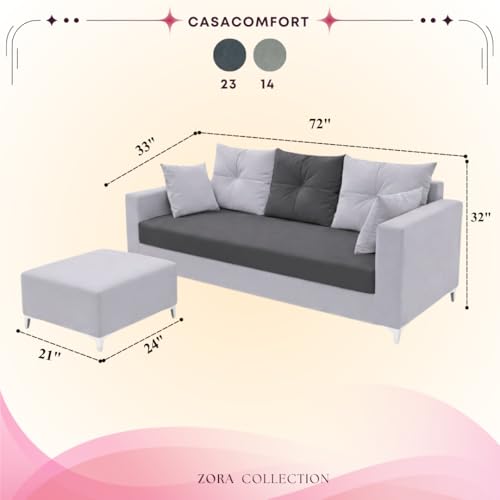 Image of Zora 4 Seater L Shape Sofa Set with Movable Ottomans | Flexible Layout | Rich Velvet Suede Fabric | Silver Legs | Dual Tone Modern Sofa for Living Room (Dark Grey-Light Grey)