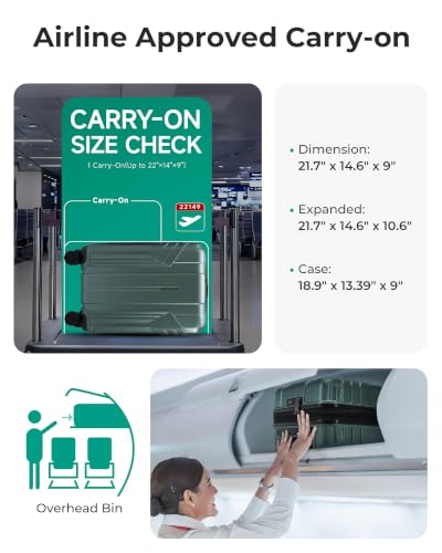 Image of BAGSMART Expandable Carry On Luggage 22x14x9 Airline Approved, Haze Green | Spinner Wheels, TSA Lock, Lightweight Hard Shell, Suitcase,22x14x9 Airline Approved,
