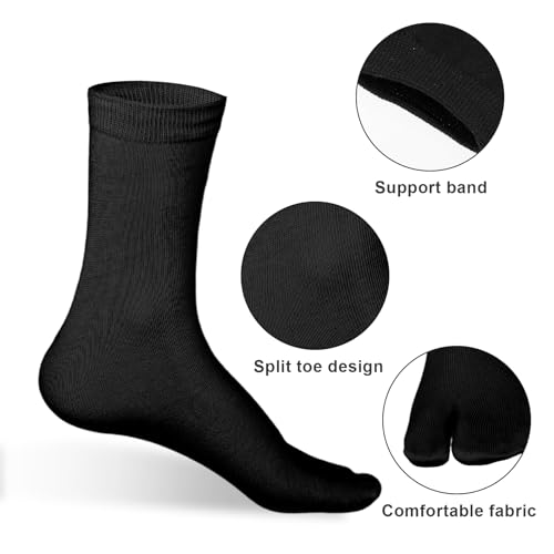 KALIONE 6 paires de chaussettes Tabi à orteils séparés - Chaussettes élastiques unisexes en coton pour homme et femme, Noir , 10-12 – vue 5