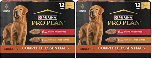 Image of Purina Pro Plan Complete Essentials Wet Dog Food Chicken and Rice Entree and Beef-and Rice Entree Variety Pack - 13 oz. Cans,(Pack of 24)