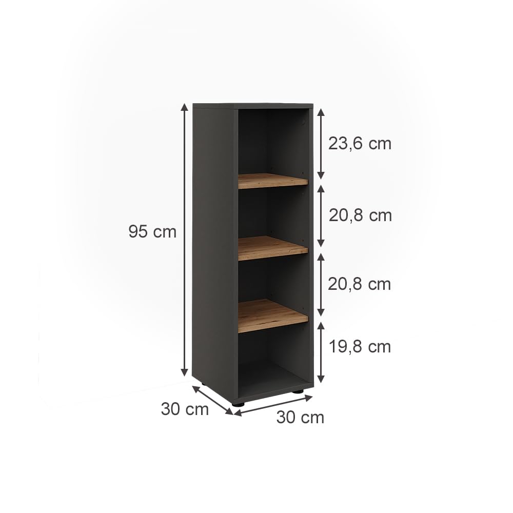 Vicco Mueble Midi Irma, Antracita/Roble Dorado, 30 x 95 cm | 4 compartimentos, para guardar artículos de baño y productos de cuidado personal