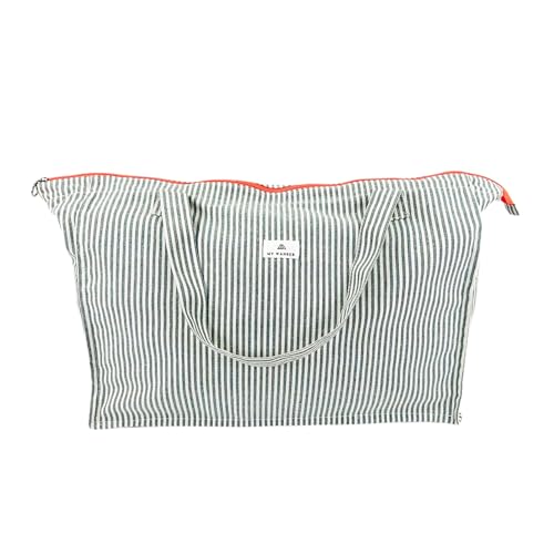 MY WANDER Bolso Mujer Grande - Maxi Bolsa de Playa - Bolsos de Viaje Plegable - Material Resistente - Bolso Hombro Tela 78x41x23cm (50L) - Diseñado y Producido en España (Rayas Verde)
