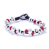 Joyería hecha a mano Pulsera de cuero y zamak, bañada en plata. Pulsera mujer. Estilo uno de 50. Abalorios de colores de cristal checo. (Rojo)