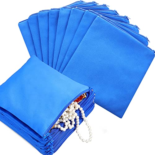 Sanwuta 8 Pcs Zippered Silver Storage Bags Anti Tarnish Silver Pouches Keeper Jewelry Storage Protector Bags(7.9 x 7.9 Inch Navy Blue)