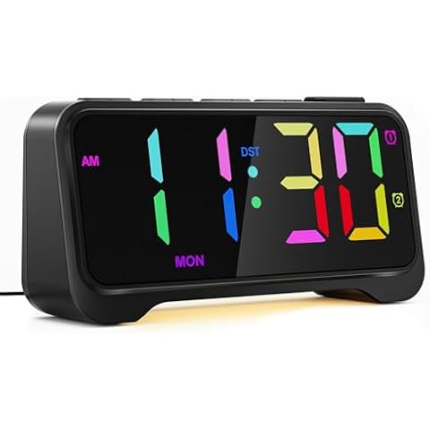PPLEE Loud Alarm Clock for Heavy Sleepers Adults, 10 RGB Dynamic Color with 6.5 '' Large Display for Kids Teens,Dual Digital Alarm Clock for Bedrooms,Week Display,Adjustable Volume,Dimmer,USB Charger Cover