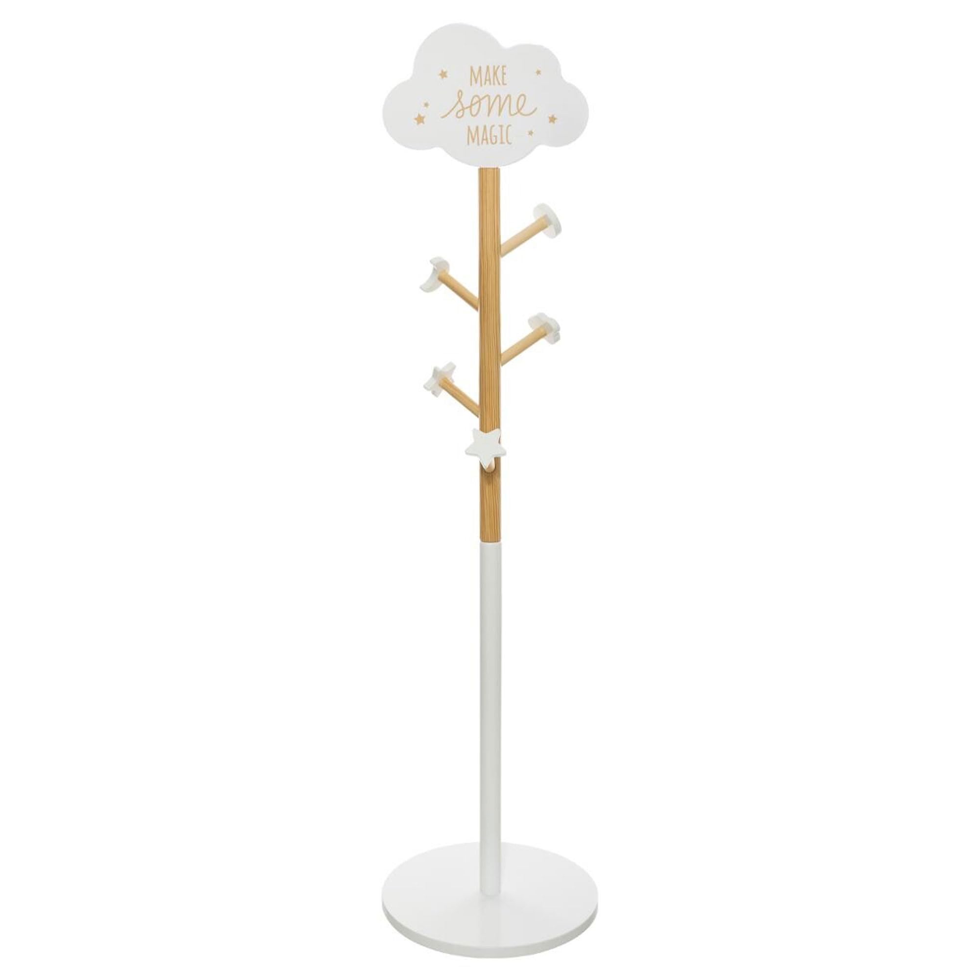 Perchero Infantil de Madera, 5 ganchos, con decoración de Nube, en Blanco, D.35 x H.135,5 cm