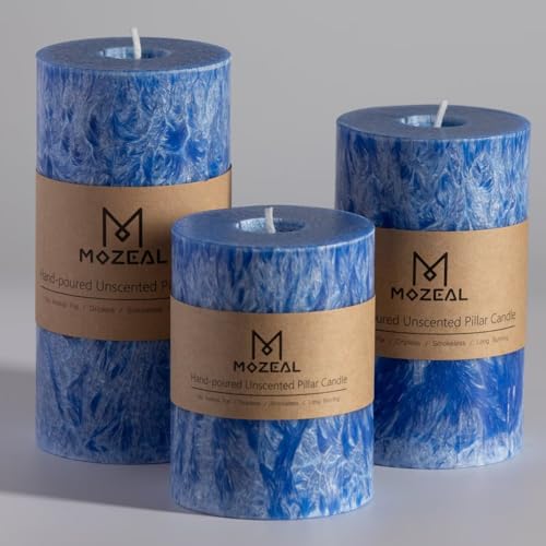 Blue Pillar Decorative Candles Set
