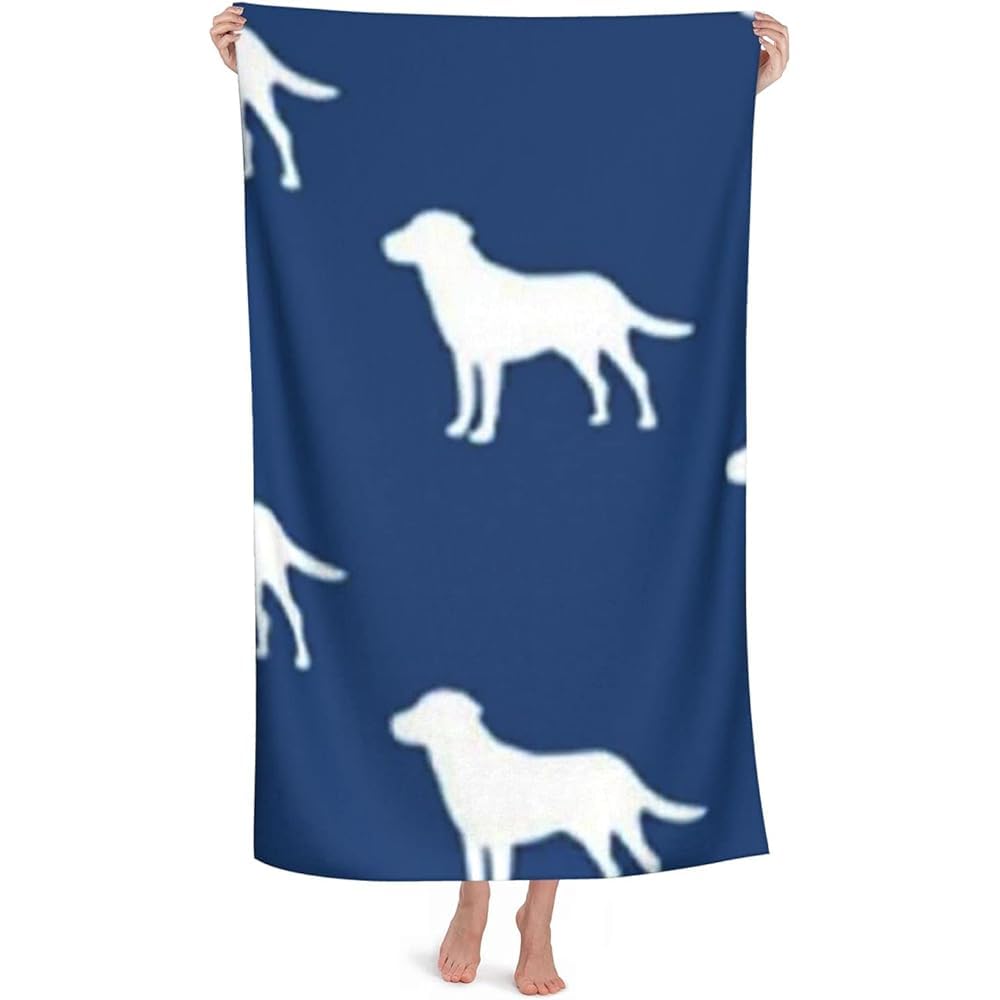 LSRCPD Labrador Silhouettes On Navy Beach Towel Highly Absorbent Microfiber Beach Blanket Soft Bath Towels 80 x 130 cm