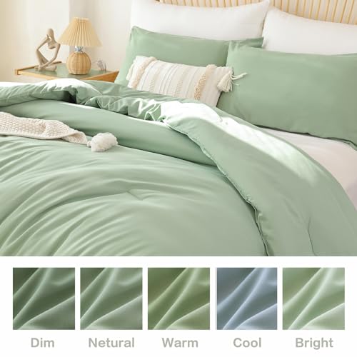 Image of ROSGONIA Oversized King Comforter Sage Green, 3pcs(1 Boho Comforter & 2 Pillowcases), Lightweight Oversized King Size Comforter Sets Bedding Blanket