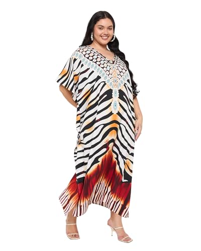 Image of Gypsie Blu Women Plus Size Kaftan Dress Beach Cover Up Maxi Dresses for Women, V-Neck Kimono Sleeve 1X-3X