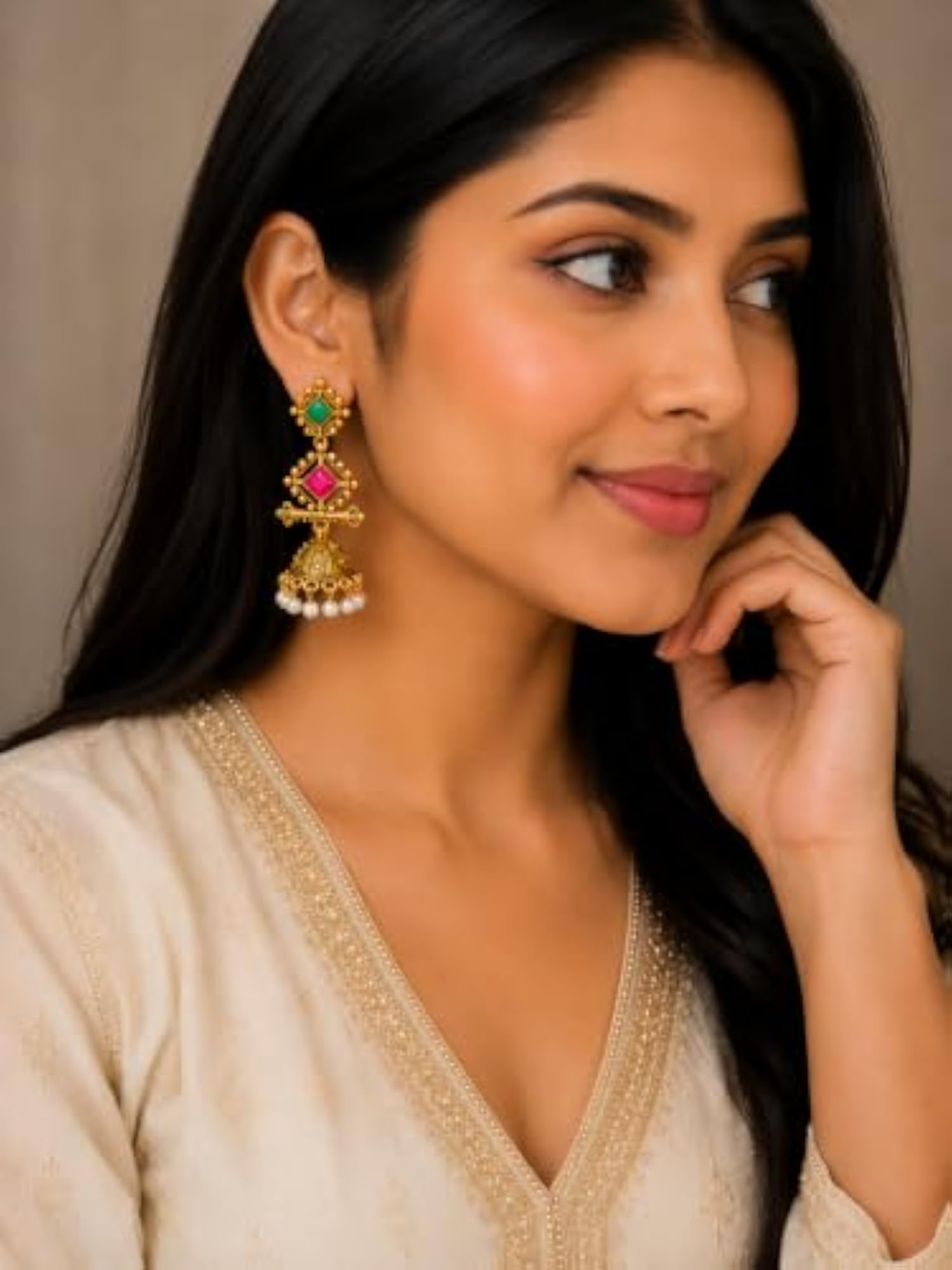 Traditional Jhumka Earrings with Pearl Drops