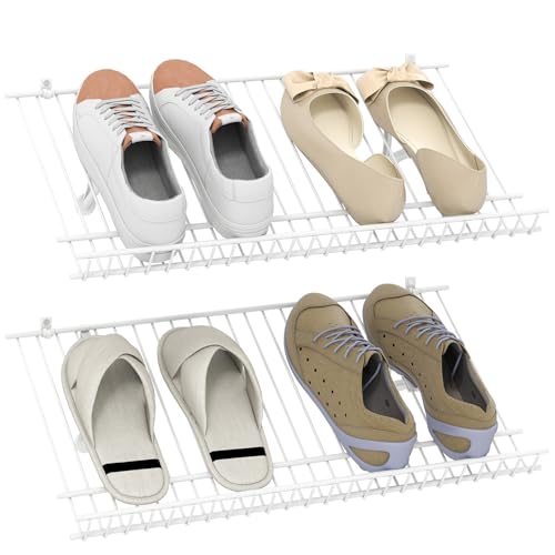Giantex Wall Mounted Shoe Rack Set of 2, 24' Metal Wire Storage Shelf, Closet Storage Organizer Kit,...