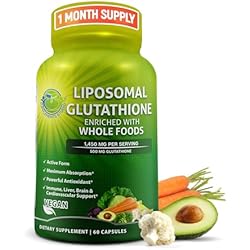 Liposomal Glutathione 500mg - Active Form L Glutathione (Reduced) for Maximum Absorption - Made with Organic Whole Foods - Master Antioxidant & Detoxifier - Immune & Cardiovascular Support - 60 count