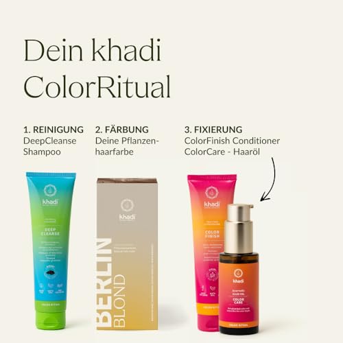 Tinte vegetal contra el pelo dañado con el champú clarificante khadi Berlin Blond 6