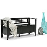SIMPLIHOME Adams SOLID WOOD 48 inch Wide Entryway Storage Bench with Safety Hinge, Multifunctional Rustic inBlack