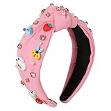 Gmmidea Teacher Jeweled Headband for Women Girls Back to School Knotted Headband Fancy Apple Ruler Pencil Pearl Embellished Hairband Teacher Hair Accessories Appreciation Gifts Pink-1