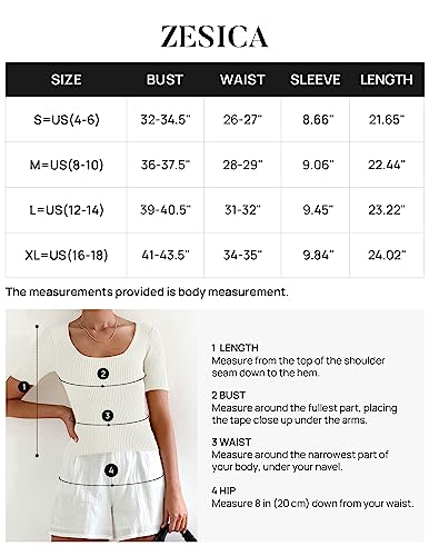 Zesica Women's 2023 Short Sleeve Square Neck T Shirts Slim Fitted Summer Ribbed Knit Basic Casual Tee Tops,White,Medium #TOP4