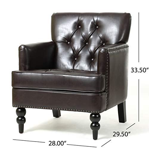 Christopher Knight Home Malone Leather Club Chair, Brown 28D X 29.5W X 33.5H Inch #TOP2