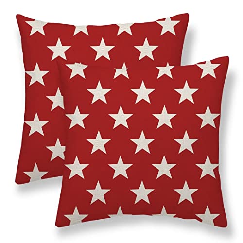 Sunshineyan 4Th Of July Independence Day Pillow Covers 18X18 Set Of 2, Memorial Day Red Star Throw Pillow Covers American Patriotic Outdoor Cushion Cases Linen Decorative For Couch Sofa #TOP18