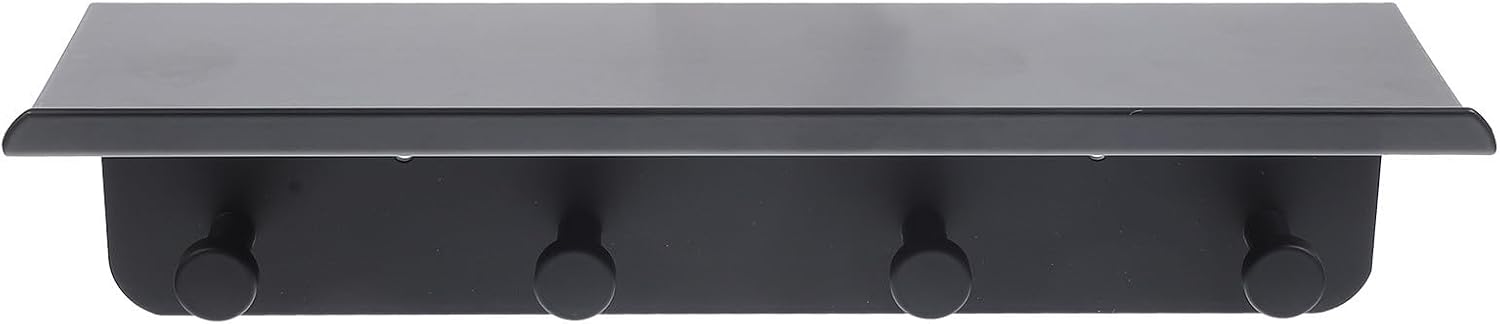 Baluue Wall Mounted Key Holder Shelf with Hooks for Keys, Space Aluminum Material, Easy to Install, Black 30cm, Versatile Storage Rack for Office and Bedroom