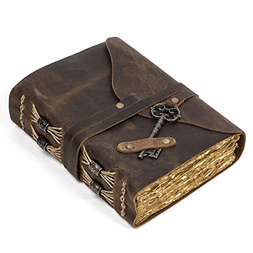 Vintage Leather Journal for Men & Women, 240 Pages of Handmade Deckle Edge Paper with Antique Key Old Looking Diary, Grimoire Journal, Book of Shadows Journal, Sketchbooks for Drawing, Mixed Media Vintage Leather Journal for Men & Women, 240 Pages of Handmade Deckle Edge Paper with Antique Key Old Looking Diary, Grimoire Journal, Book of Shadows Journal, Sketchbooks for Drawing, Mixed Media