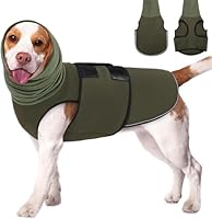 TOEECY Hundemantel zur Linderung von Angst Klettverschluss zur Einfachen Einstellung und Reflektierenden Streifen Hundemantel mit Hunde Kapuzenpullover Ohrenschützer(L)