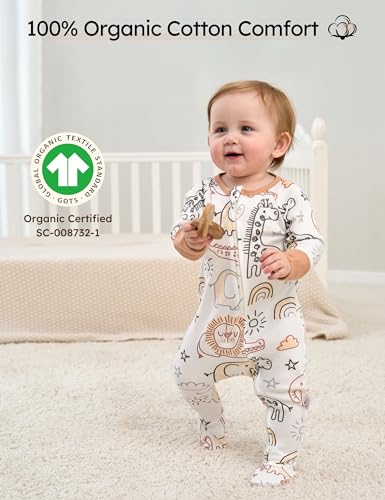 Yoofoss Baby Pajamas 100% Organic Cotton Baby Sleepers for 6-9 Month Boys Girls Clothes, 3-Pack Soft infant Toddler Footed PJs with Mitten Cuffs, Zipper Footies Pajamas