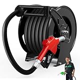 Diesel Fuel Hose Reel 1 Inch x 50ft, Fuel Hose Reel with Fueling Nozzle 300PSI Retractable Industrial Heavy Duty Swivel Steel Construction Reel for Ship Vehicle Tank Truck Trailer Cart