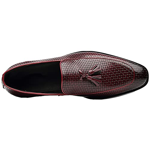 Jamron Men's Faux Leather Dress Shoes Pointed-Toe Low-Top Slip-On Tassel Loafers Burgundy Sn070433 Us9.5 #TOP2
