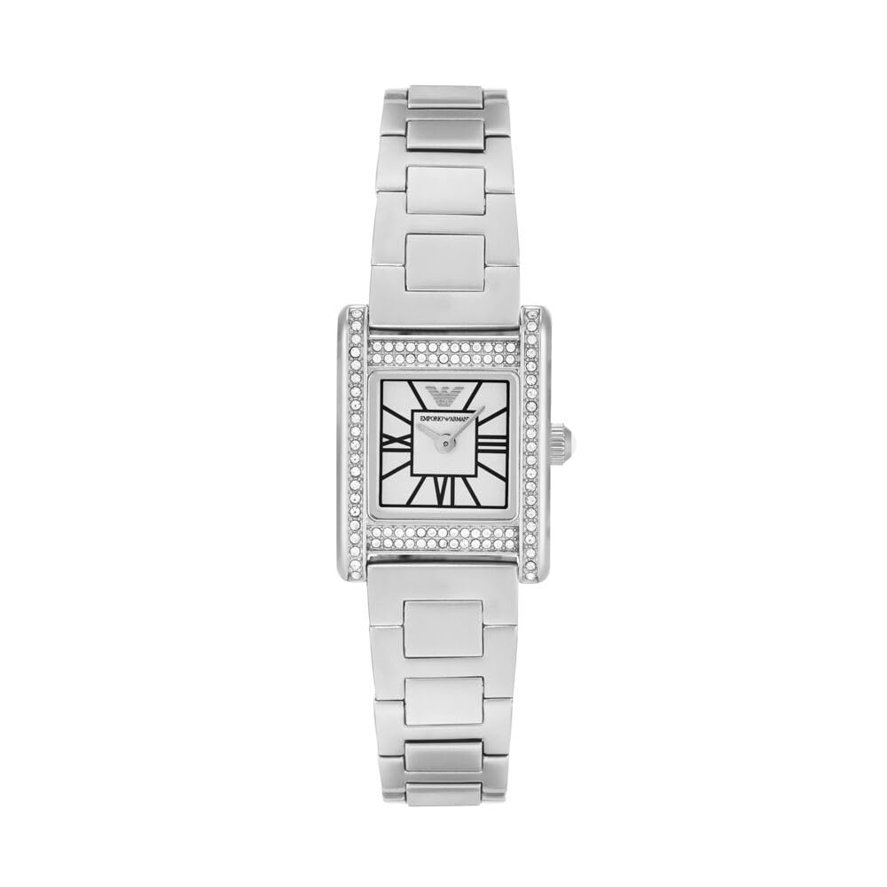 Women's Emporio Armani Rectangle Crystal Stainless Steel Bracelet Watch
