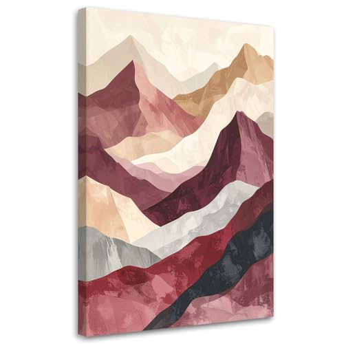 Tableau original Feeby montagnes pastel beige bordeaux 70x115cm pour salon