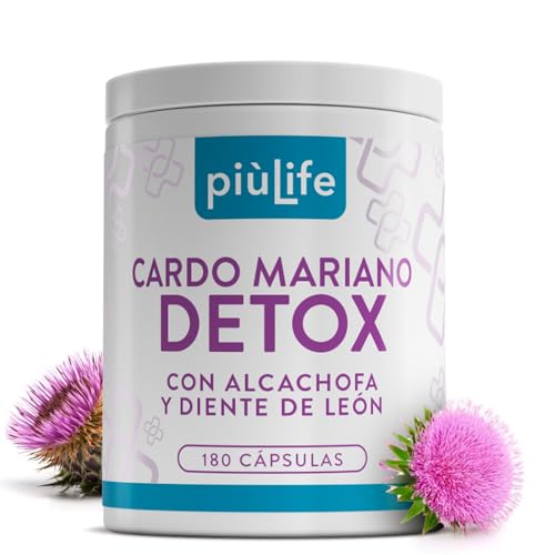 Cardo Mariano Capsulas 180 PiùLife, 80% Silimarina Por Dosis (2 Al Día), Suplemento Detox Higado Y Intestino, Cardo Mariano Alcachofa Y Diente De Leon Con Zinc, Detox Depurativo, Milk Thistle