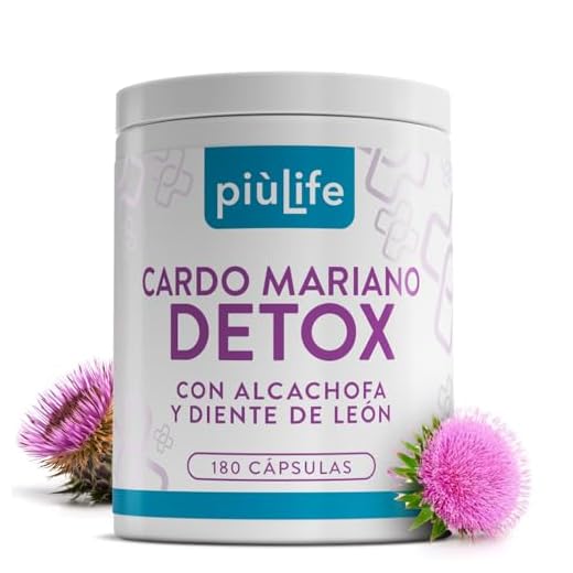 Cardo Mariano Capsulas 180 PiùLife, 80% Silimarina Por Dosis (2 Al Día), Suplemento Detox Higado Y Intestino, Cardo Mariano Alcachofa Y Diente De Leon Con Zinc, Detox Depurativo, Milk Thistle