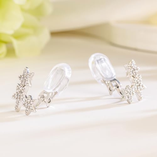 SELOVO Star Trendy Clip on Stud Earrings Zircon Silver Tone3