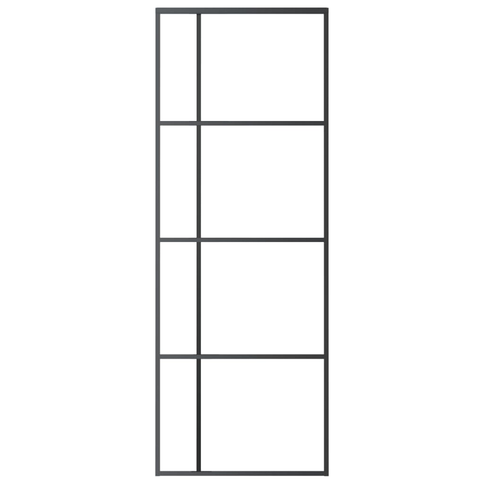 Gecheer Puerta Corredera de Vidrio ESG y Aluminio, Negro y Transparente, 76x205 cm, Puerta para Interior