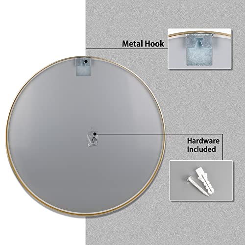 Golden State Art, 24" Brass Round Mirror, Gold Circle Wall Mirror For Bathroom, Living Room, Bedroom, Wall Decor, Vanity And More Decorative Aluminum Circular Mirrors #TOP3