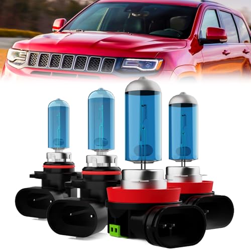 Image of Headlight Bulbs Compatible With Jeep Grand Cherokee 2011-2016, 9005 /H10 /HB3 High Beam + H11 /H8 /H9 Low Beam Halogen Light Bulb Combo, Super Bright 6000K White, Plug and Play, Pack of 4
