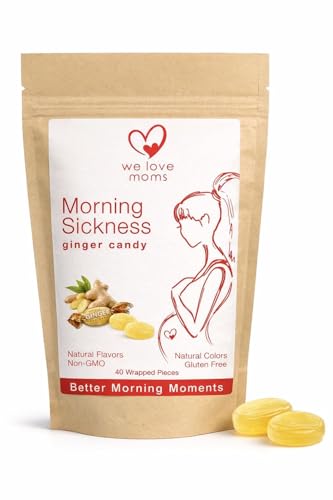 Morning Sickness Ginger Candy Lozenges for Pregnancy & Travel, Queasy Tummy Comfort, Individually Wrapped, Natural Flavors & Colors, 40 Pieces