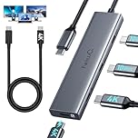 USB C Video Splitter, 4-Port USB-C 3.2 Gen 2 10Gbps HUB, for USBC PD Monitor, Type C Monitors, Portable Screen, DP Alt 4K@30-60Hz, 100W PD, for Win/Chrome Laptop, AR Glasses, Game Console