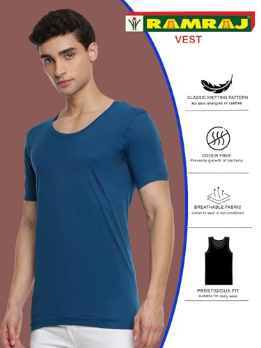 Image of RAMRAJ COTTON Men White Round Neck Half Sleeve Cotton Undershirt /Vest /Banian|Moisture Wick Vest|Soft Fabric