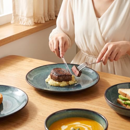 Image of Ceramic Dinnerware (16 pcs) Serve 4 people, Plates and Bowls Sets, Reactive Glaze Dishes Set, Chip Resistant and Scratch Resistant, Dishwasher Microwave Safe, Suitable for dinner, parties