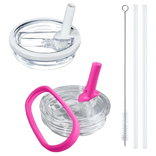 Image of 2 Pack 40oz Stanley Replacement Llid, with Leak Proof and Flip Straw Lid, Stanley Cup Accessories, for Stanley Quencher H2.0 40 oz Tumbler (Only), BPA Free (White and Rose Red Set)