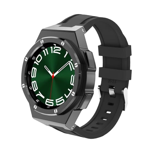 dayeer Samsung Galaxy Watch 6 Classic 43mm 47mm �X�e�����X�X�`�[���x�[���V���R���X�g���b�v�u���X���b�g�Z�b�g�p�������^���E�H�b�`�o���h�P�[�X�����L�b�g(Silicone-B-Black,43mm)