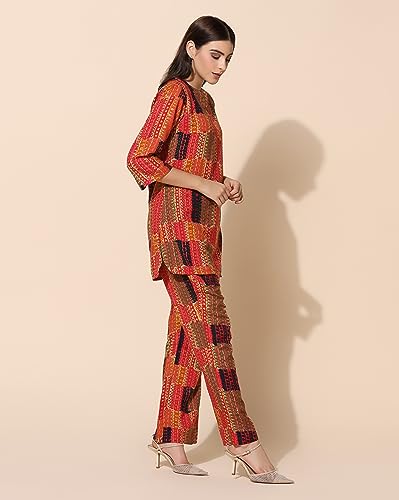 Image of TOPLOT Co-ord Set for Women Printed Straight Cotton Kurta with Pant