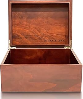 Blake & Lake Large Wooden Box with Hinged Lid - Wood Storage Box with Lid - Wooden Keepsake Box - Decorative boxes with lids (Dark Oak)