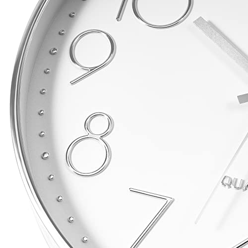 Foxtop Silver Wall Clock Silent Non-Ticking Battery Operated Round Modern Wall Clock For Office School Home Living Room Bedroom Bathroom Kitchen Decor 12 Inch #TOP4