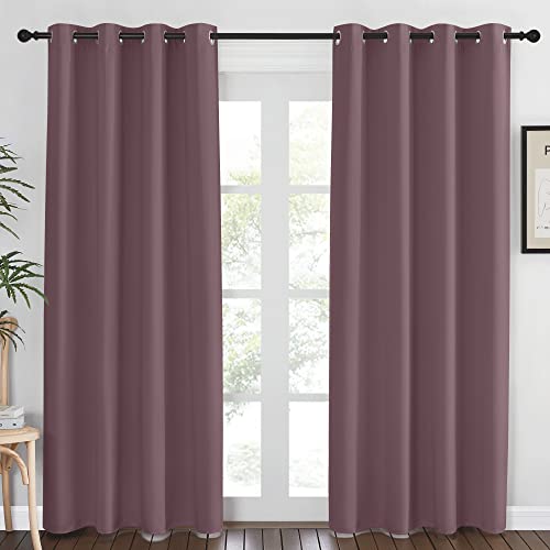 NICETOWN Blackout Dry Rose Curtain 84 inches Long for Bedroom - Thermal Insulated Grommet Room Darkening Window Treatment Sound Dampening Drape for Living Room (W52 x L84, 1 Panel) Dry Rose